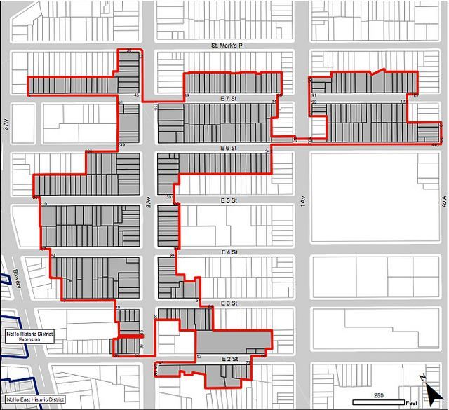The proposed historic district in red.